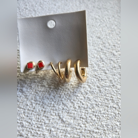 Free People Jewelry - Free People, Set of 3 Earrings, Brushed Gold Tone/Burnt Orange, NWT!